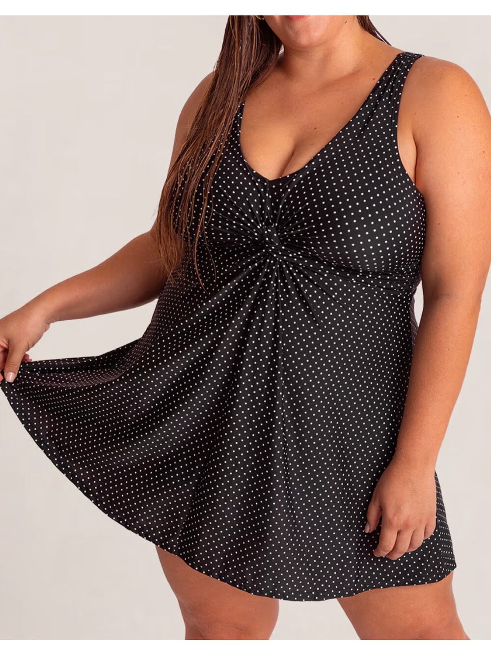 Shapermint Essentials Polka Dot Knot Front Swim Dress Women Size 4XL Black White